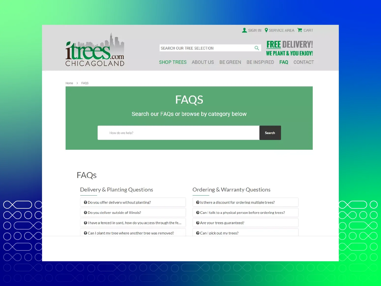 FAQ page on Itrees store